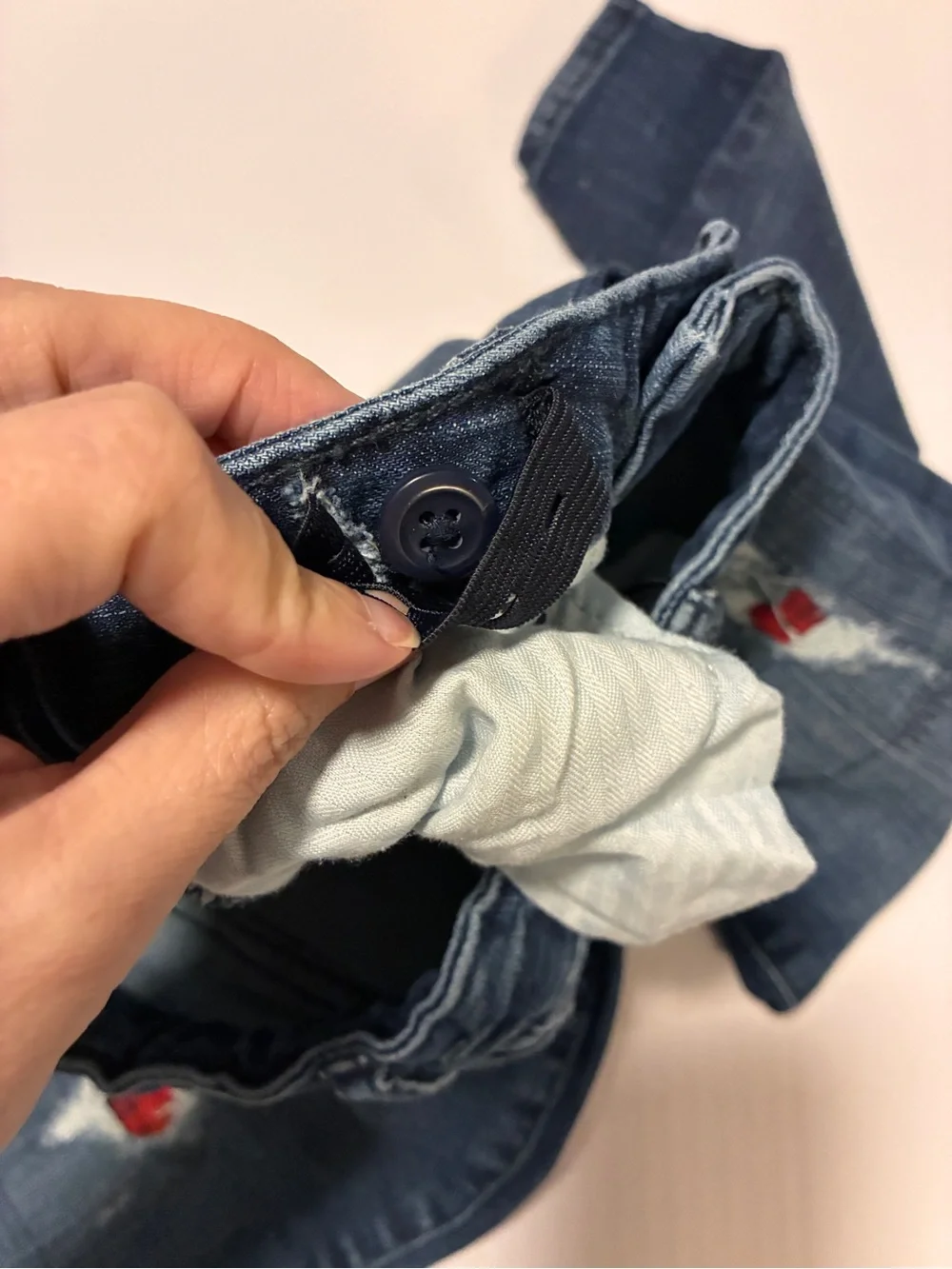 GAP Dark Blue Skinny Jeans with Red Flannel Patch Accents